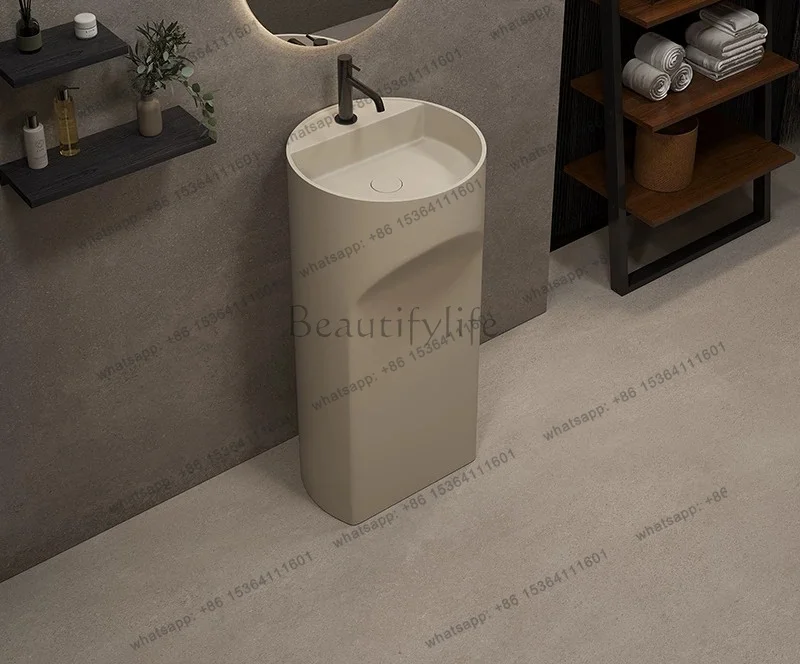 Milk coffee color artificial stone integrated floor-standing washbasin project balcony column basin