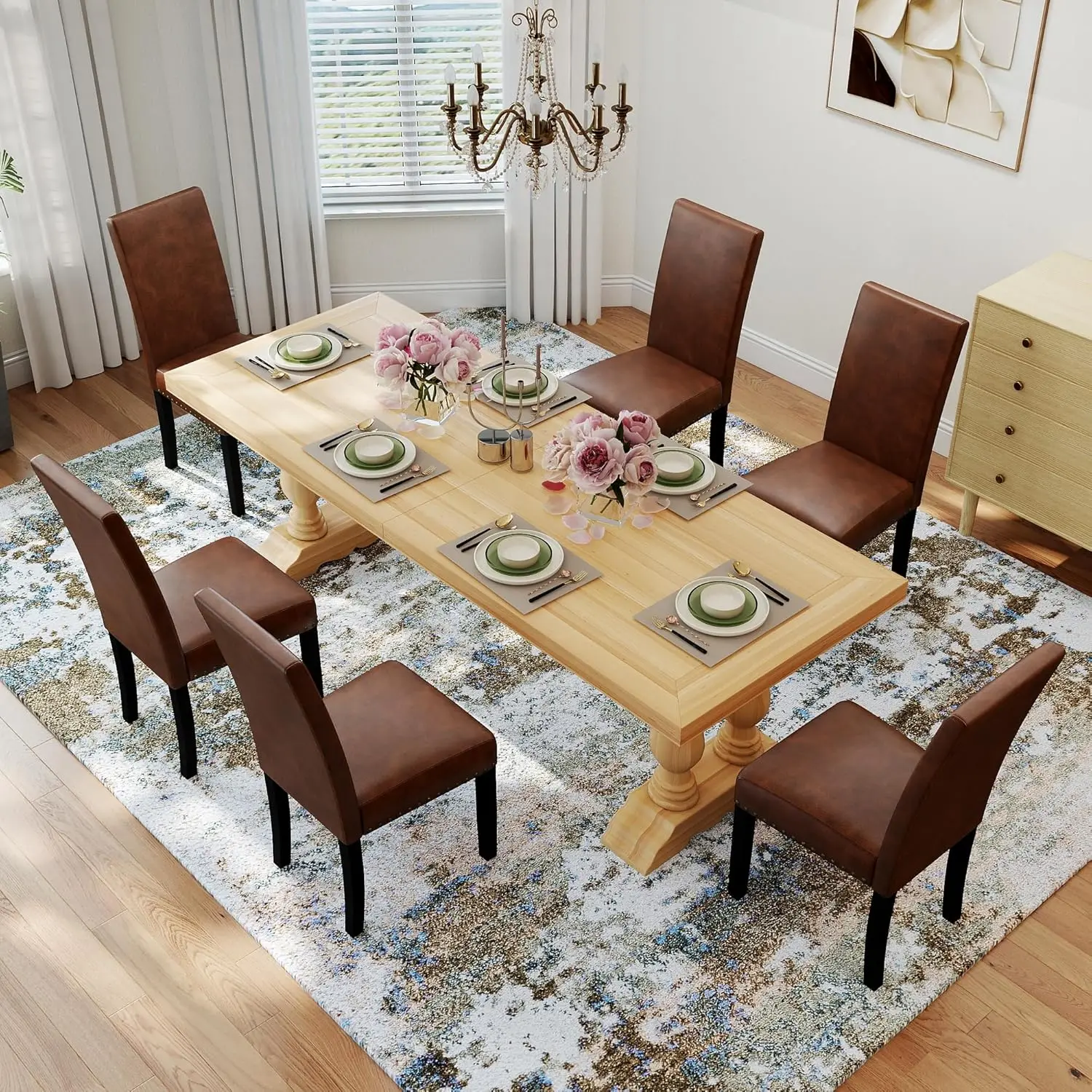 

Dining Chairs Set of 6, PU Leather Upholstered Dining Room Chairs with Nailhead Trim and Solid Wood Legs for Home, Customized