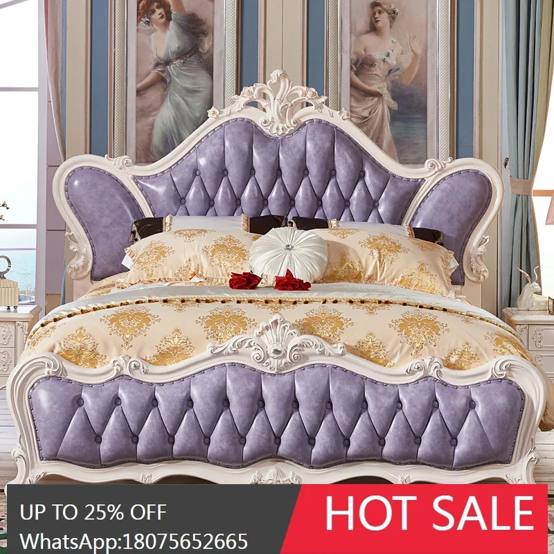 

SGF European Style Solid Wood Genuine Leather Bed Double Master Bedroom High-end Soft Wedding Bed