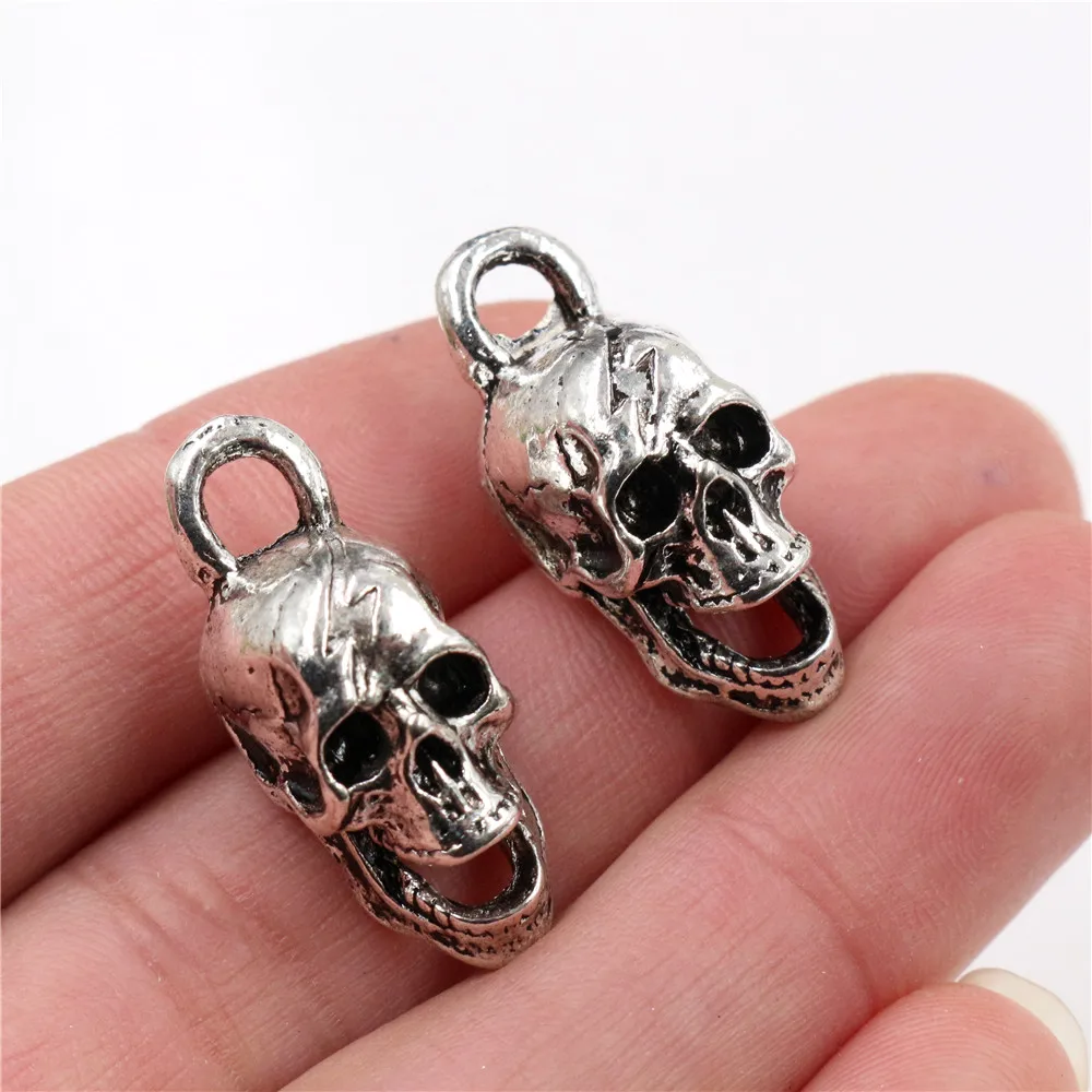 29x12X16mm 3pcs Antique Silver Plated Skull Head Handmade Charms Pendant:DIY for bracelet necklace-R4-35