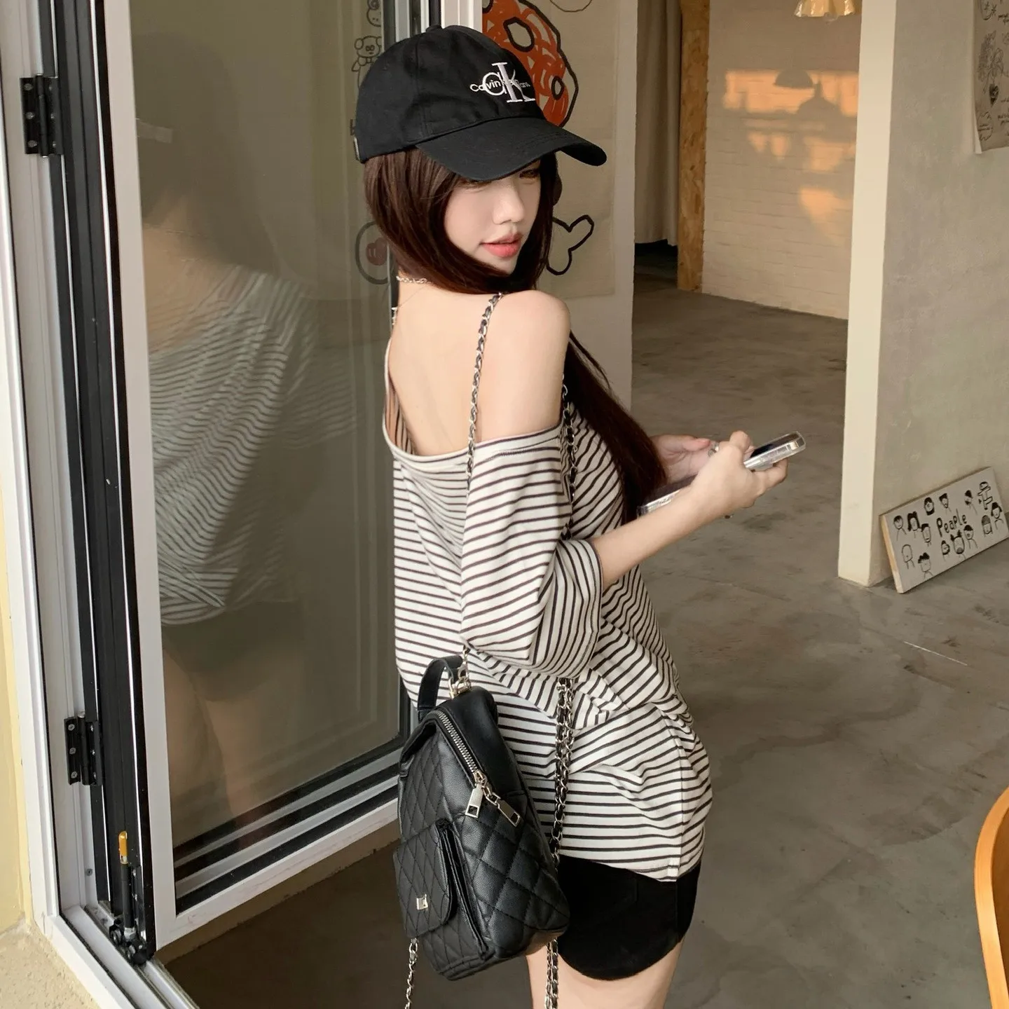 Sexy Striped Kpop T-shirts Women Shoulder Off Y2K Korean Fashion Tops Loose Vintage Kawaii Tees Cheap Clothes Woman Tshirts