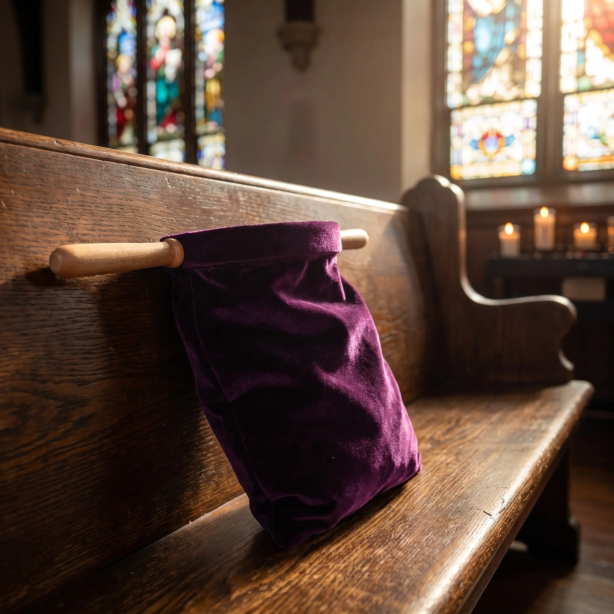 Church Offering Bag Red Sturdy Wooden Handle Church Collection Pouch Religious Donation Basket Communion Collection Supplies