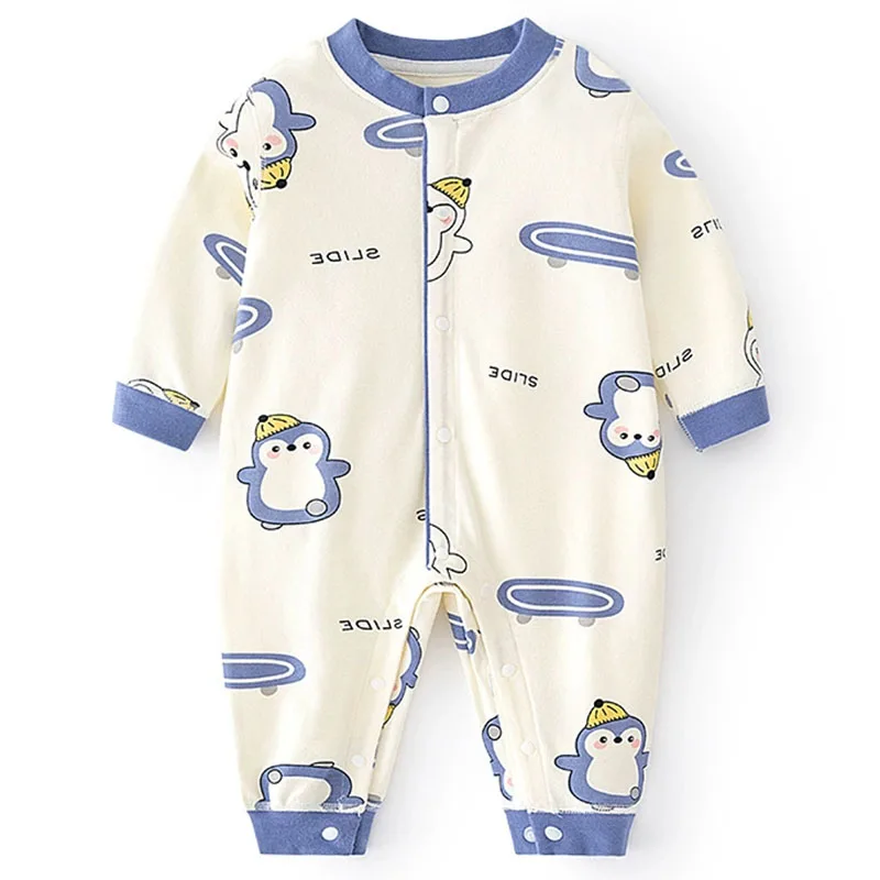 Spring Autumn Newborn Boy Clothes Casual Cartoon Cute Print Cotton Long Sleeve Rompers Jumpsuits Baby Boutique Clothing B025