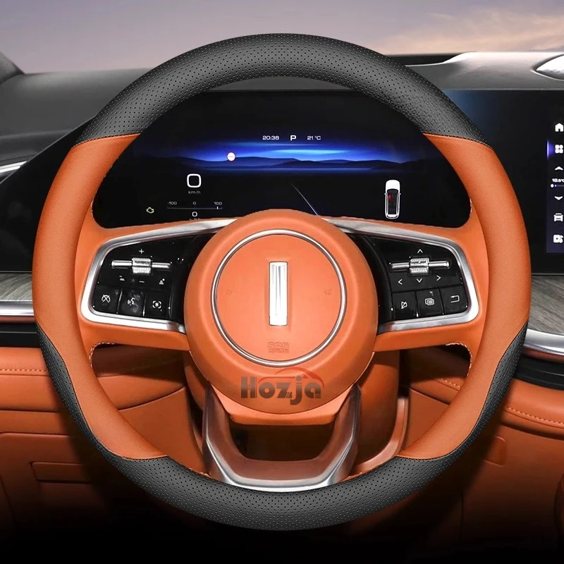 

Leather Car Steering Wheel Cover for WEY 07 80 Coffee 01 02 2022 2023 2024 2025 2026 Steering Covers Interior Accessories