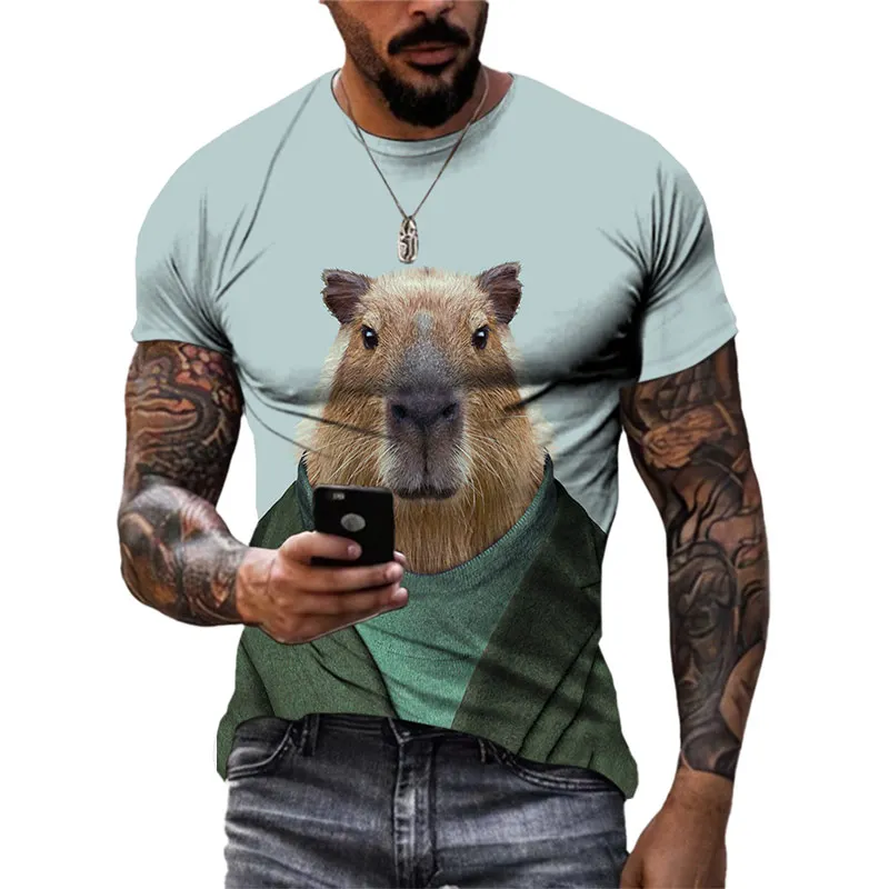 

Summer Men Cute Naughty Capybara 3d Graphic T-Shirt Trend Fashion Street Short Sleeve O Collar Tops Oversized Clothing