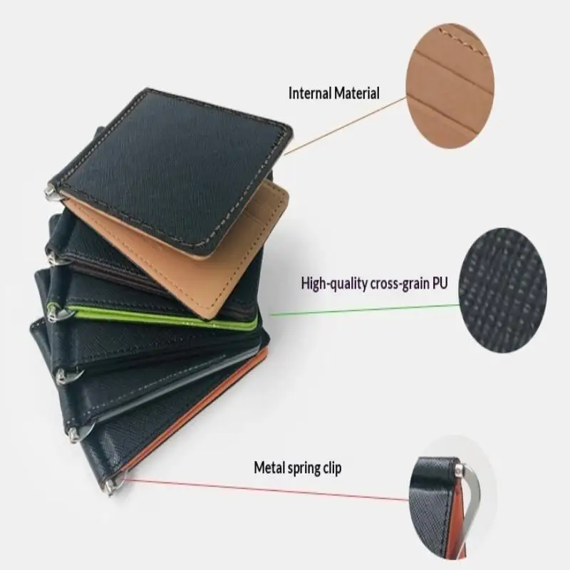 Schlanke Geldklammer-Brieftasche aus schwarzem, kaffeebraunem Leder mit Querfaserung und mehreren Kartenfächern, perfekt für den täglichen Gebrauch und Geschäftsreisen. – Detail 7