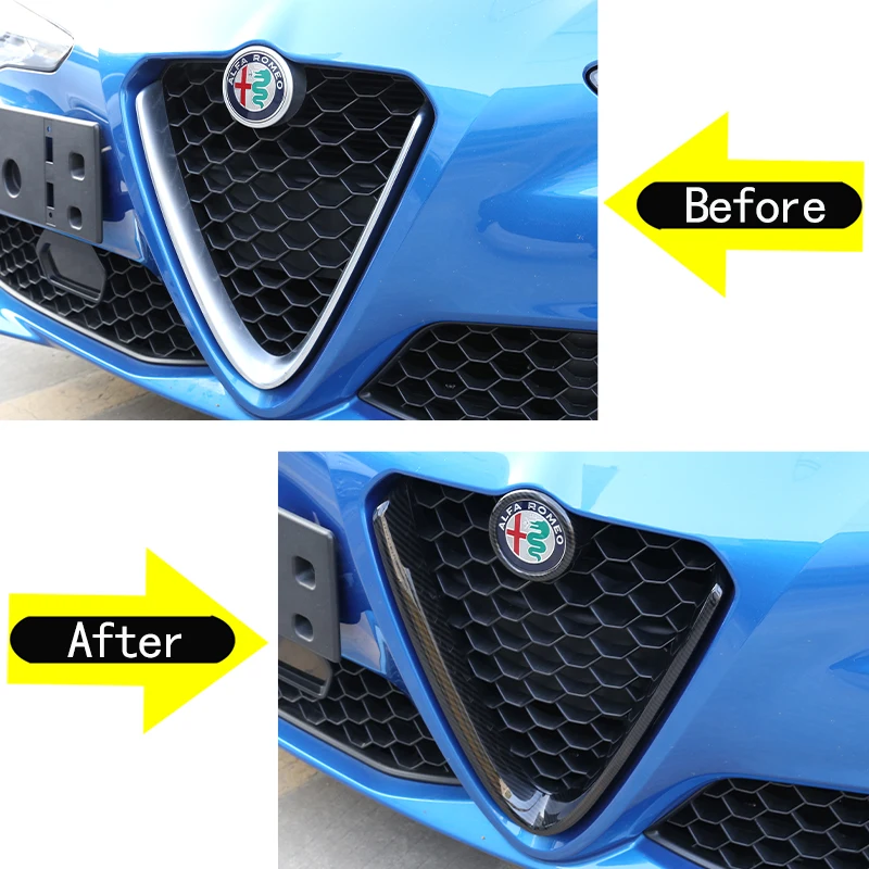 Para alfa romeo giulia 2017 2018 2019 2020 amortecedor dianteiro do carro grades de ar v quadro decoração guarnição adesivo logotipo capa acessórios