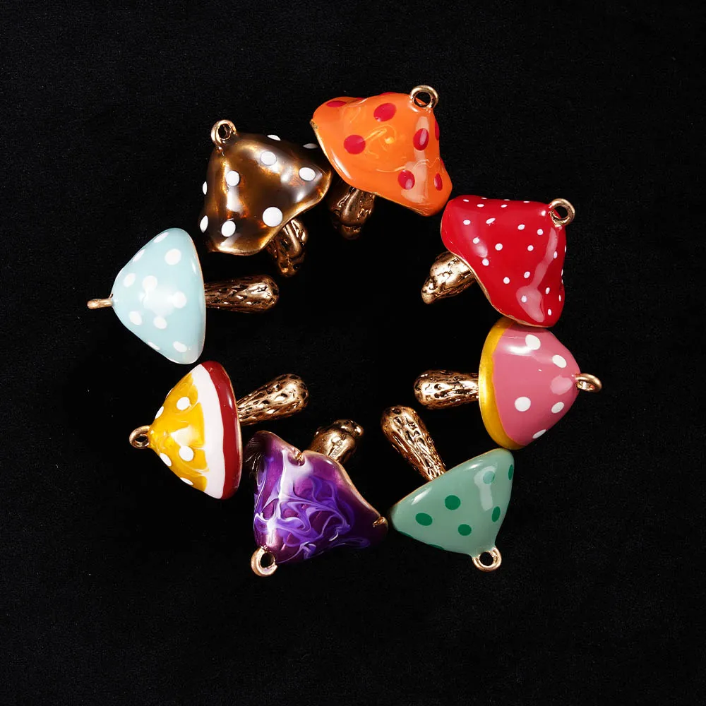 8 pieces DIY Mushroom Epoxy Charms Pendant Metal Stainless Steel Jewelry Making Accessories