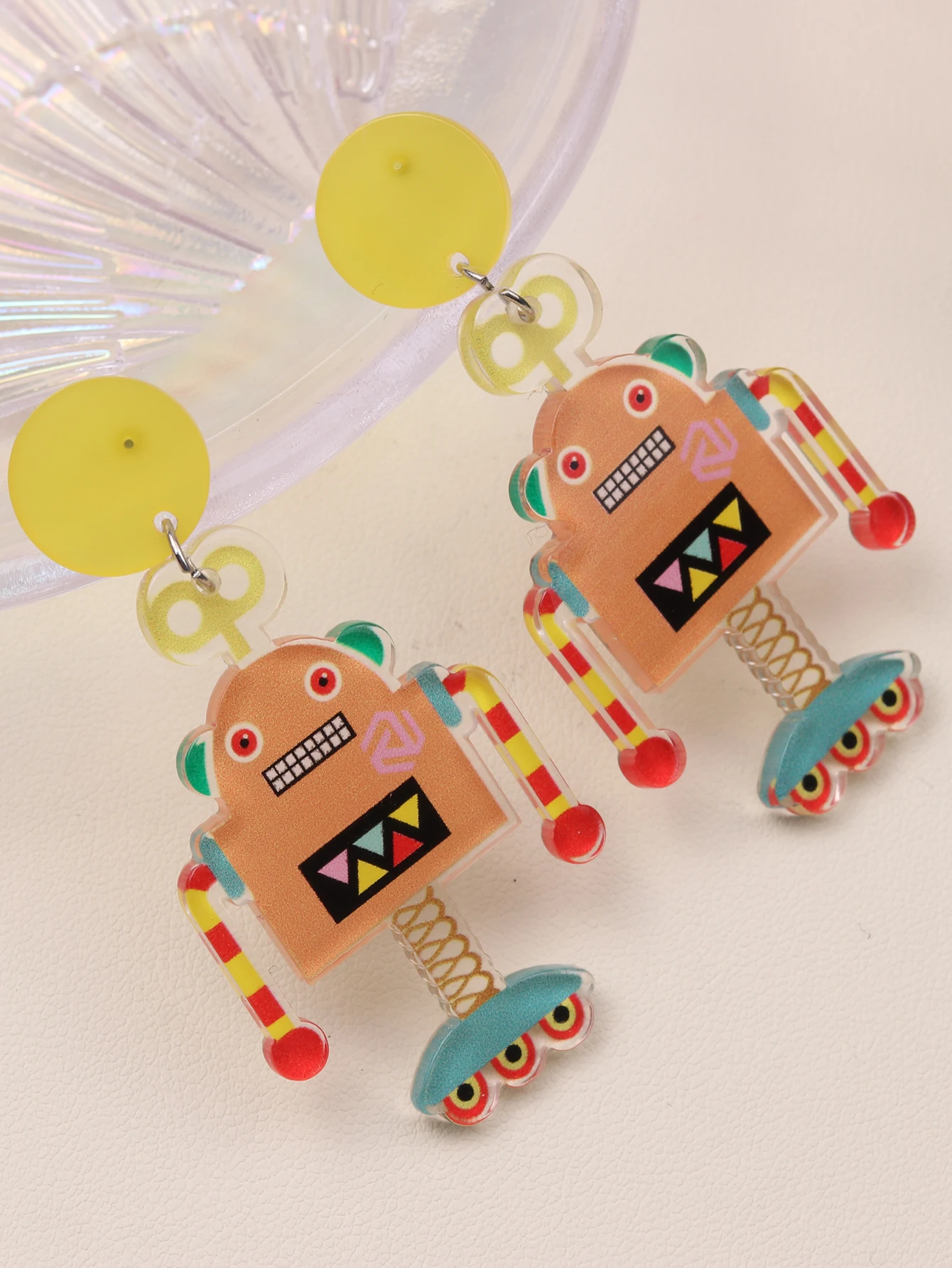 Korean cartoon dinosaur earrings fun robot acrylic accessories 2024 women\'s simple cute style a pair of jewelry earrings