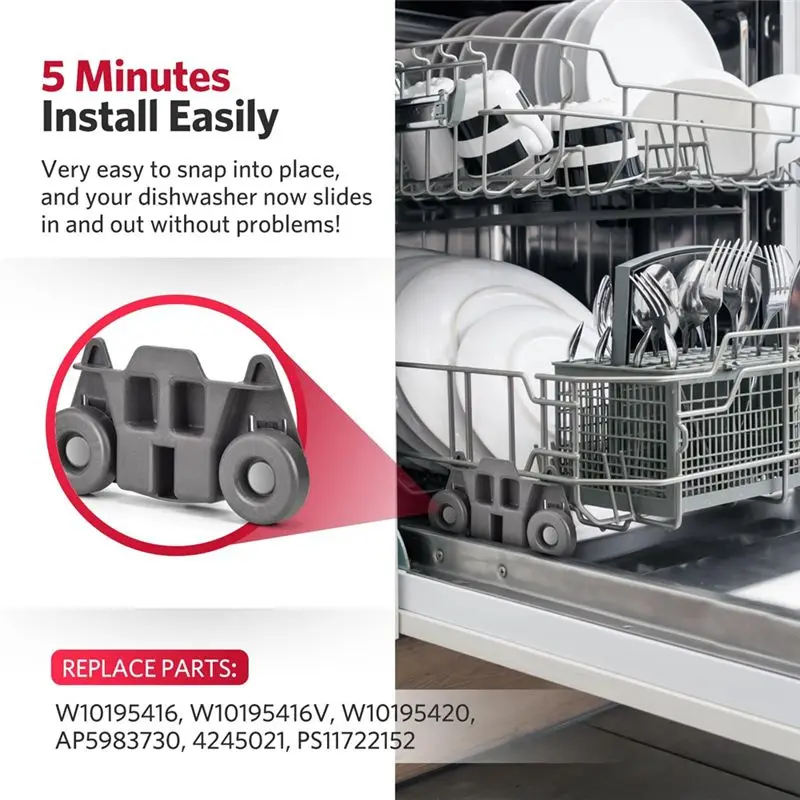 【HIGH GRADE】4PCS W10195416 Dishwasher Wheels Lower Rack For Kitchenaid Whirlpool Maytag Kenmore Dish Rack Parts Accessories view 3