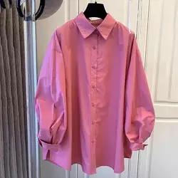 Pure Cotton Korean Style Loose Baby Style Bat Sleeve Long Sleeve Button-down Shirt for Women 2025 New Versatile Elegant Top