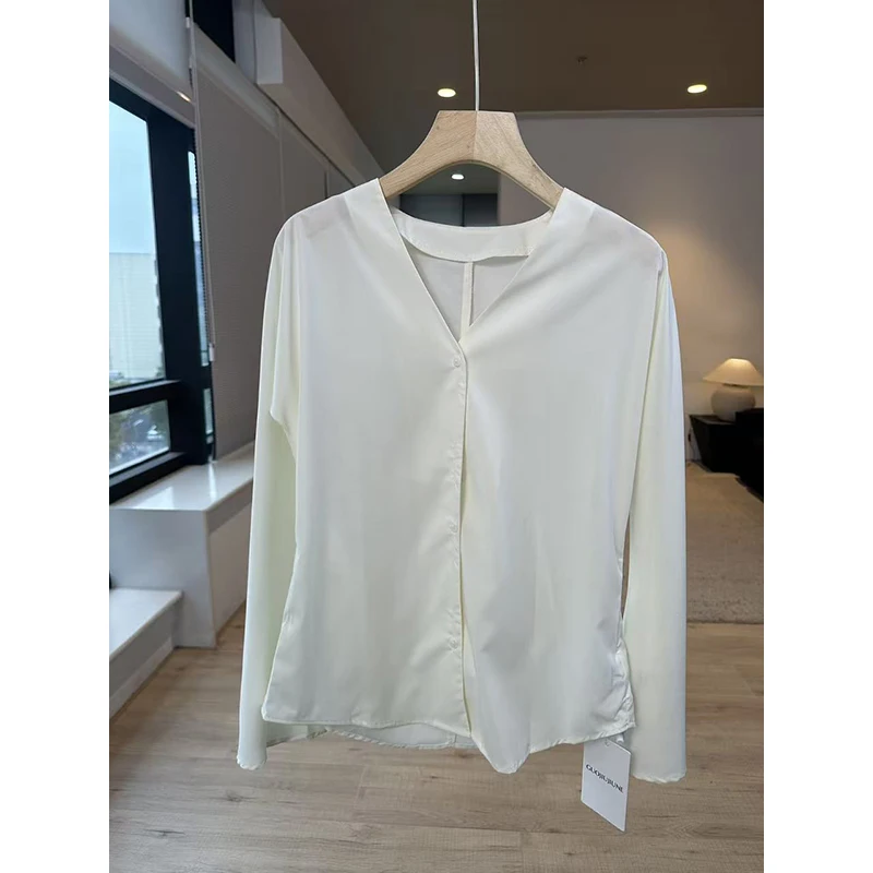 

Женская блузка с эффектом похудения, с расклешенными рукавами, дышащая, приятная для кожи, из полиэстера, с длинными рукавами, стрейч...