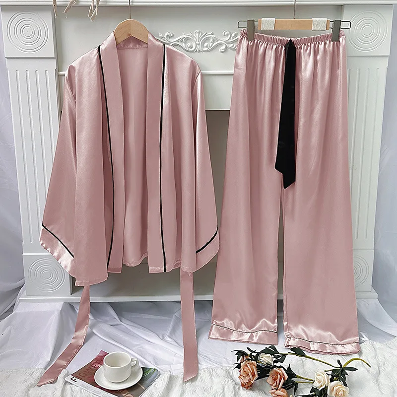 Women Silk Sleepwear Luxury Brands Pajama Sets Long Sleeve Tops Pants Two Piece Sets Loungewear Summer Pijama Sexy Mujer
