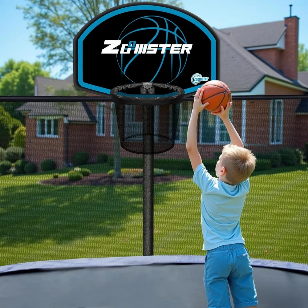 Accesorio de aro de baloncesto para trampolín, aro de baloncesto azul para trampolín, apto para poste recto y poste curvo de 25 mm - 38 mm, mini