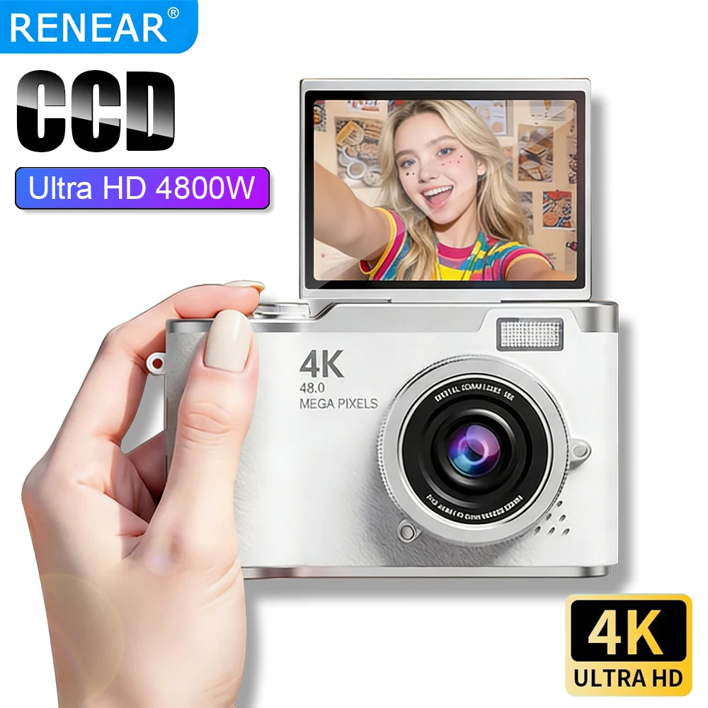 HD 4K Digital Camera CCD Beauty Filters 48MP Flip Screen Vintage Camcorder For Vlog Girls YouTube Autofocus Gift Digital Camera