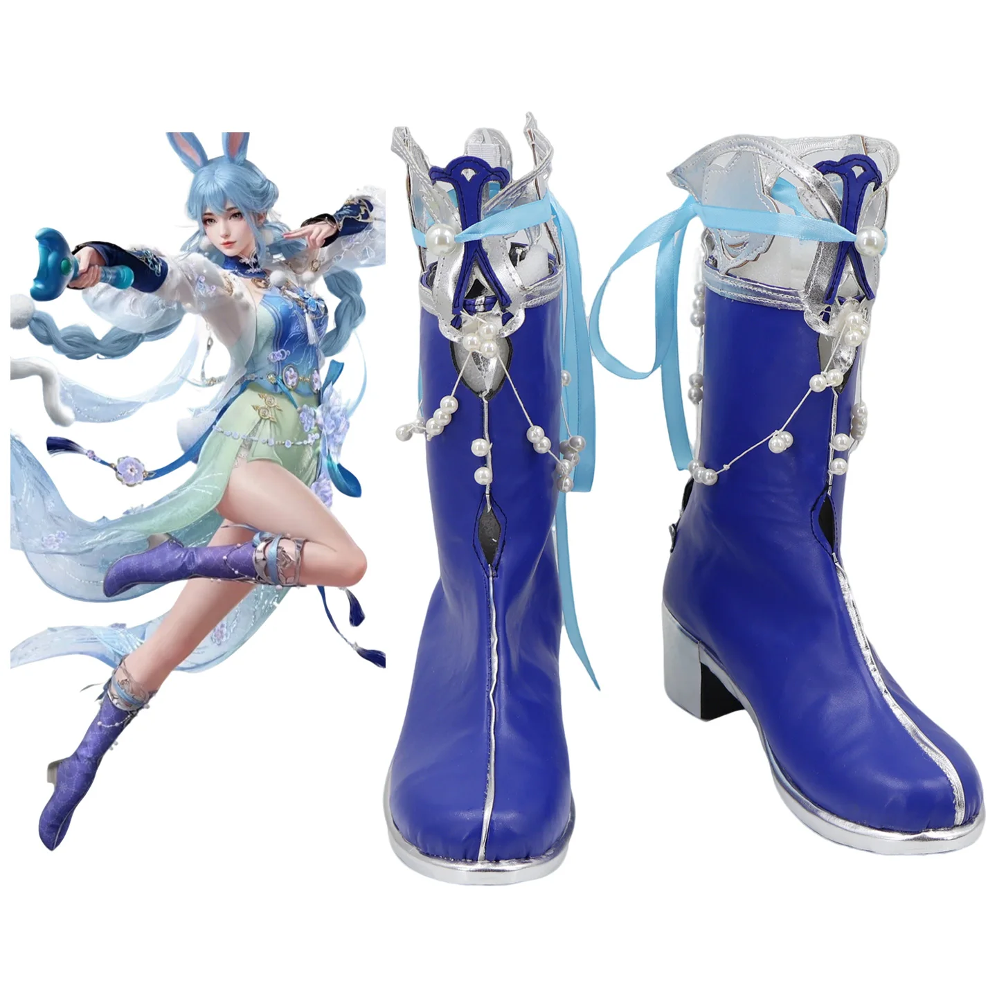

Naraka: Bladepoint Lannie Cosplay Shoes Halloween Carnival Boots Blue Boots Custom Made Any Size