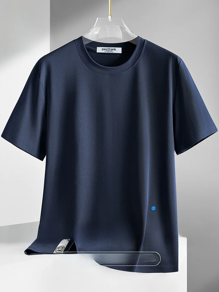 

Мужская летняя футболка свободного кроя из ледяного шелка и хлопка с аммиачной обработкой, легкая, дышащая, с круглым вырезом