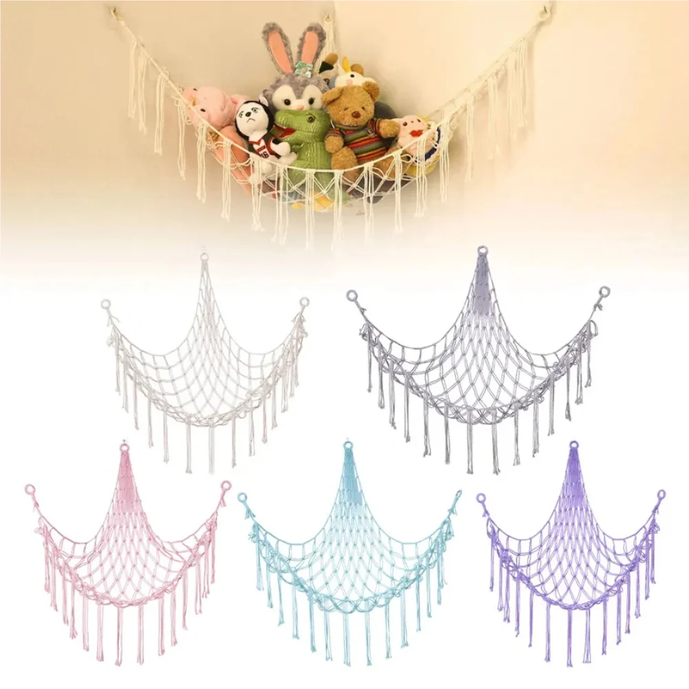 

1Pc Toy Hammocks Wall Corner Hanging Storage Net Organizer Woven Kids Stuffed Mesh Hammock Baby Animal Rope Hammock Bag Cotton