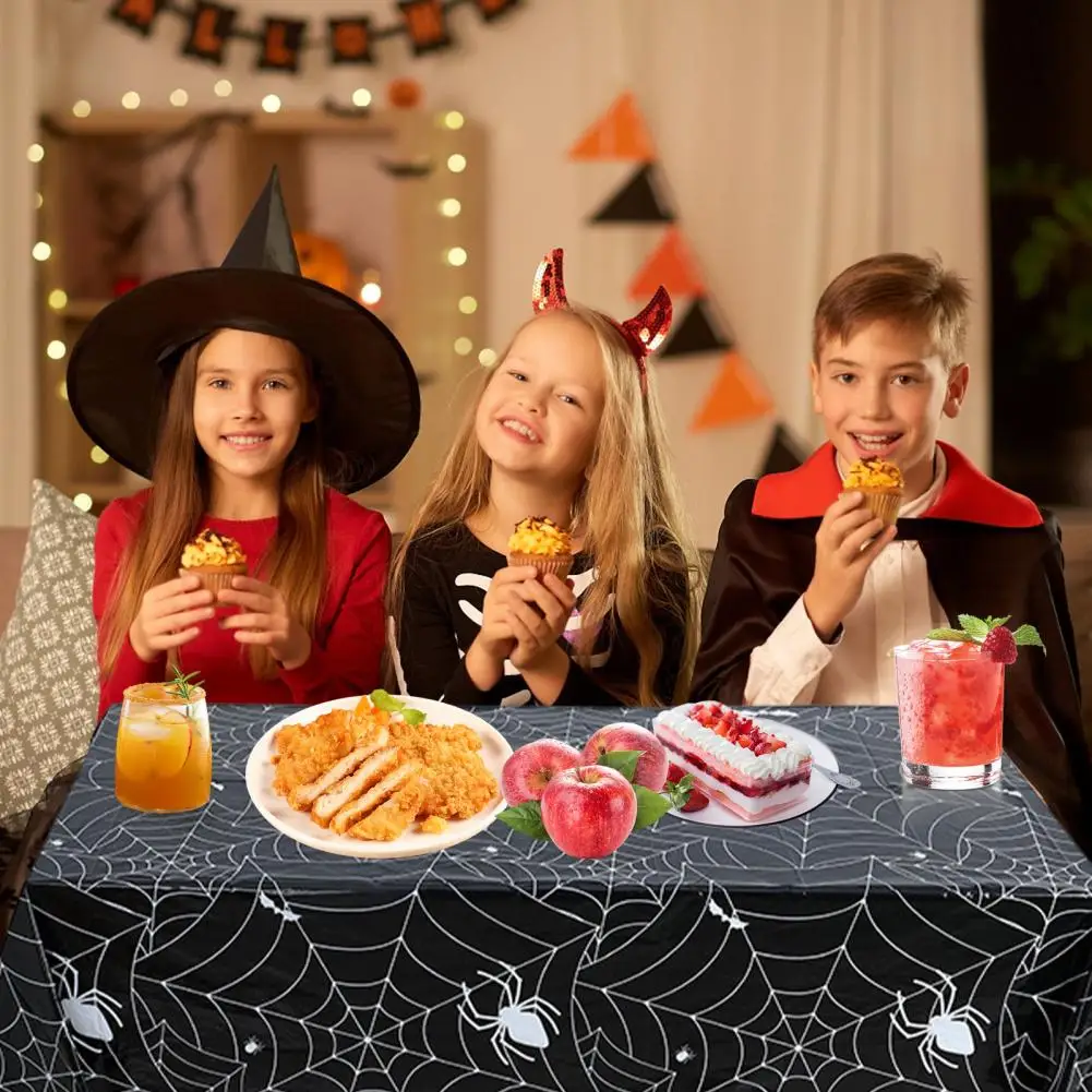 Halloween Theme Party Decor Spiderweb Halloween Tablecloth Set for Home Party Decor Waterproof Plastic for Dining for Halloween