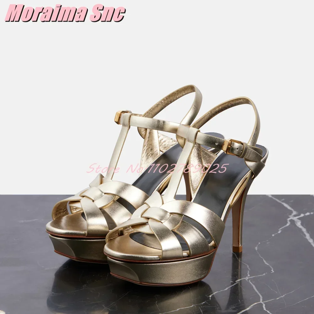 Platform Waeve T-strap Square Toe Sandals Stiletto High Heel Patent Leather Ankle Buckle Strap Sexy Fashion Women's Dress Shoes view 6