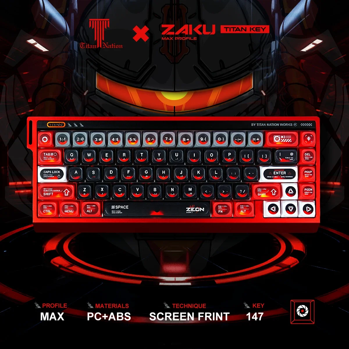 

Titan Nation ZAKU Theme Keycap Set MAX Profile 147-key Matte PC+ABS Translucent Peripheral Keycaps for Mechanical Keyboards