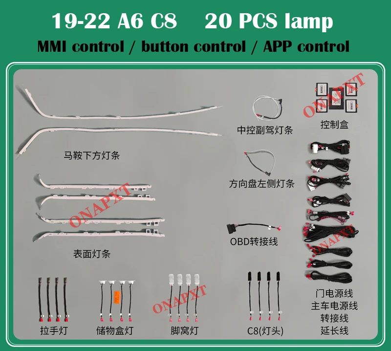 Decorative Atmosphere Lamp For Audi A6 A7 C8 2019-2022 30-Color APP MMI Control Led Door Center Console Dashboard Ambient Light