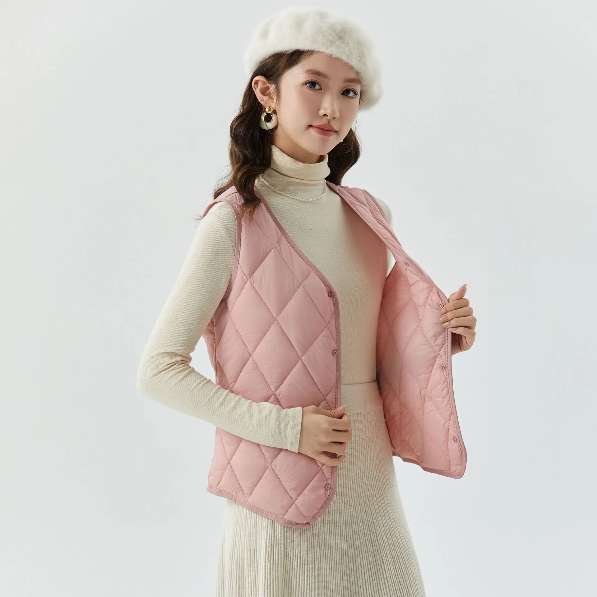 

Autumn Winter New Fashion Women's Solid Color Simple Basic Casual Trendy Breasted Fleece-lined Vests Female Homw Clothes Coats