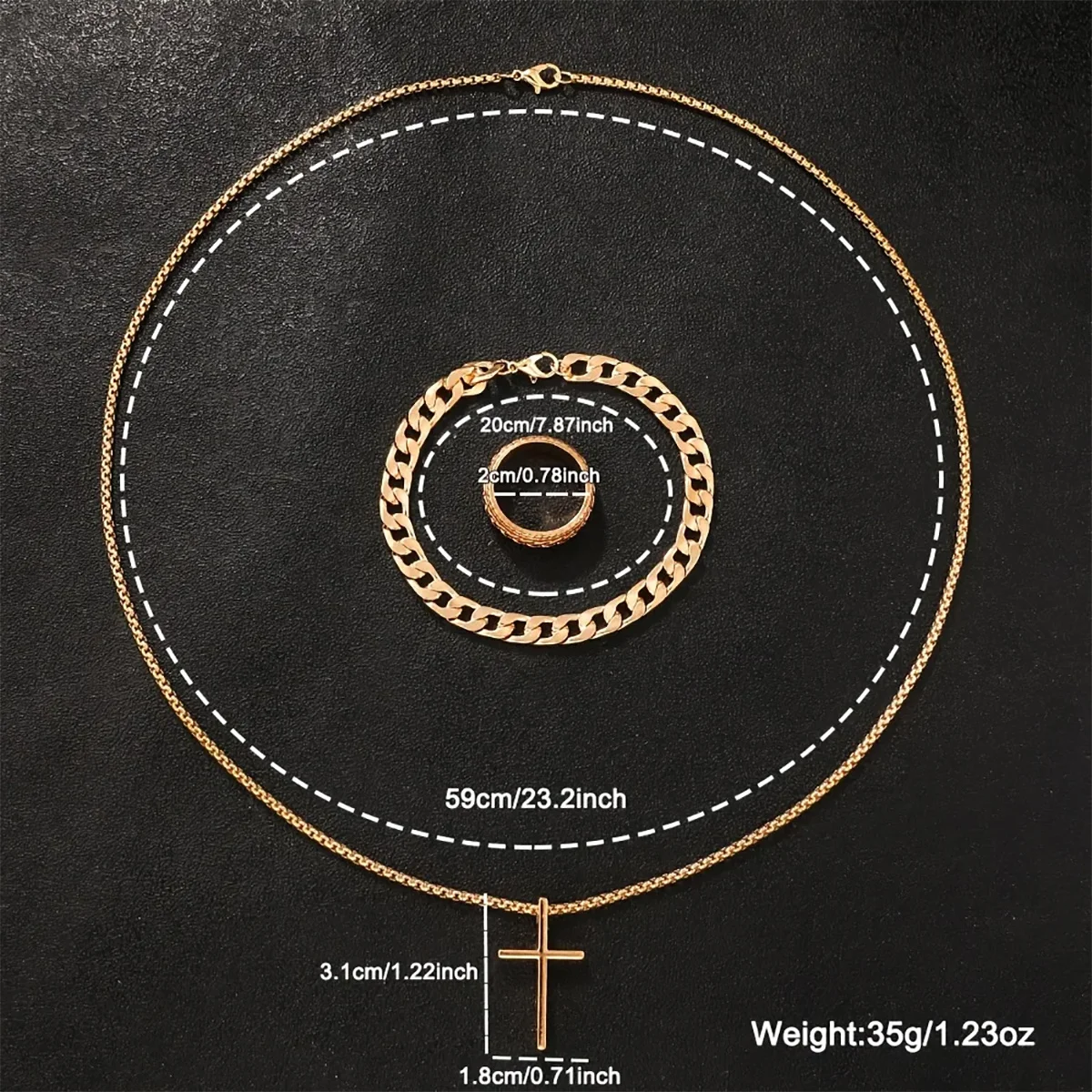 4 pezzi: set di moda da uomo, orologio al quarzo casual con calendario, collana con ciondolo a croce, anello e braccialetto - Regalo perfetto per lui