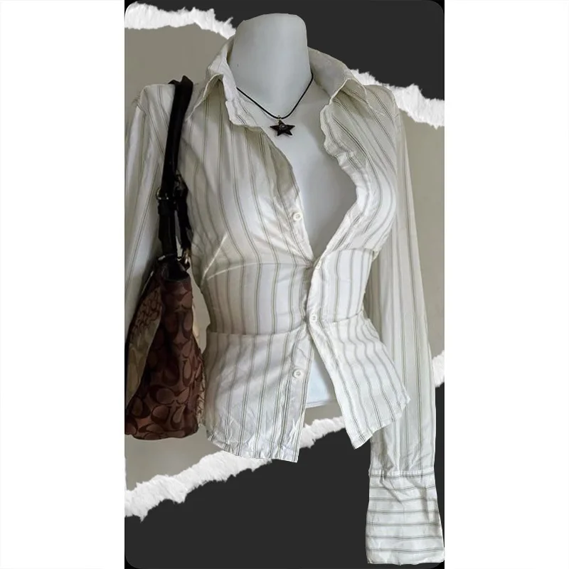 ใหม่Streakพิมพ์สบายๆY2kเสื้อผู้หญิงสุนทรียศาสตร์แฟชั่นแขนยาวเสื้อยืดฤดูร้อนVINTAGE Streetwearเสื้อบาง 2025