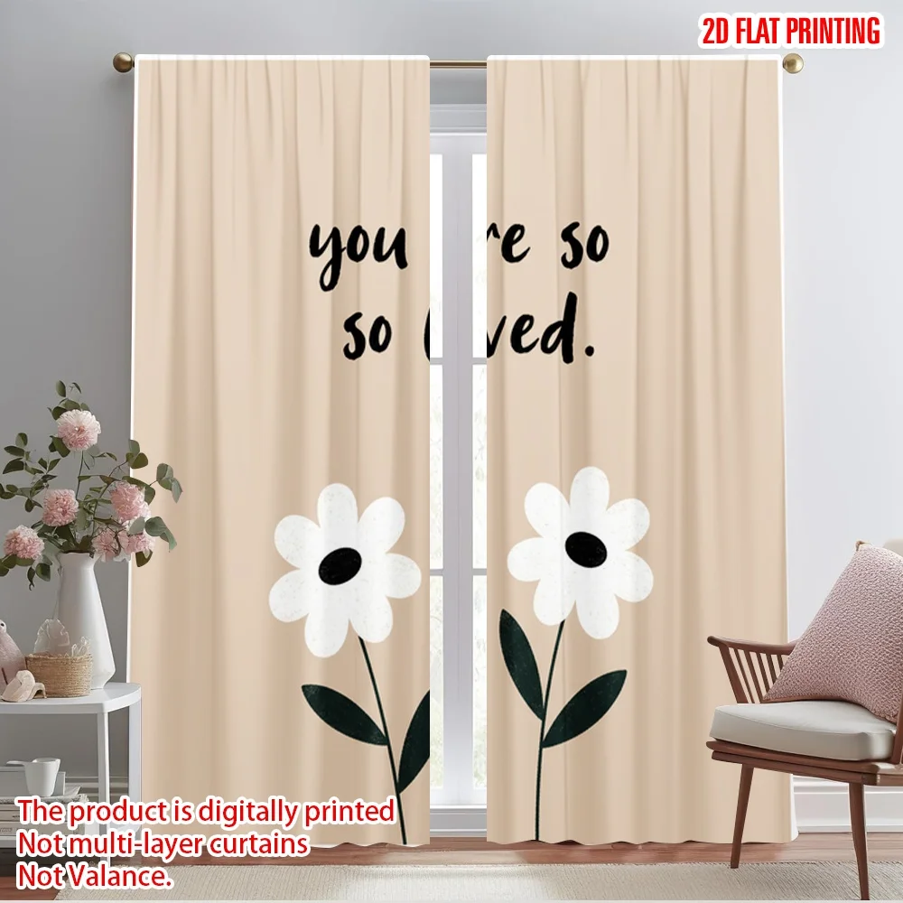 

2pcs 2D flat printing Window Treatment Curtains You Are So Loved Floral Polyester Fabric Without Electricity Holiday Decorations