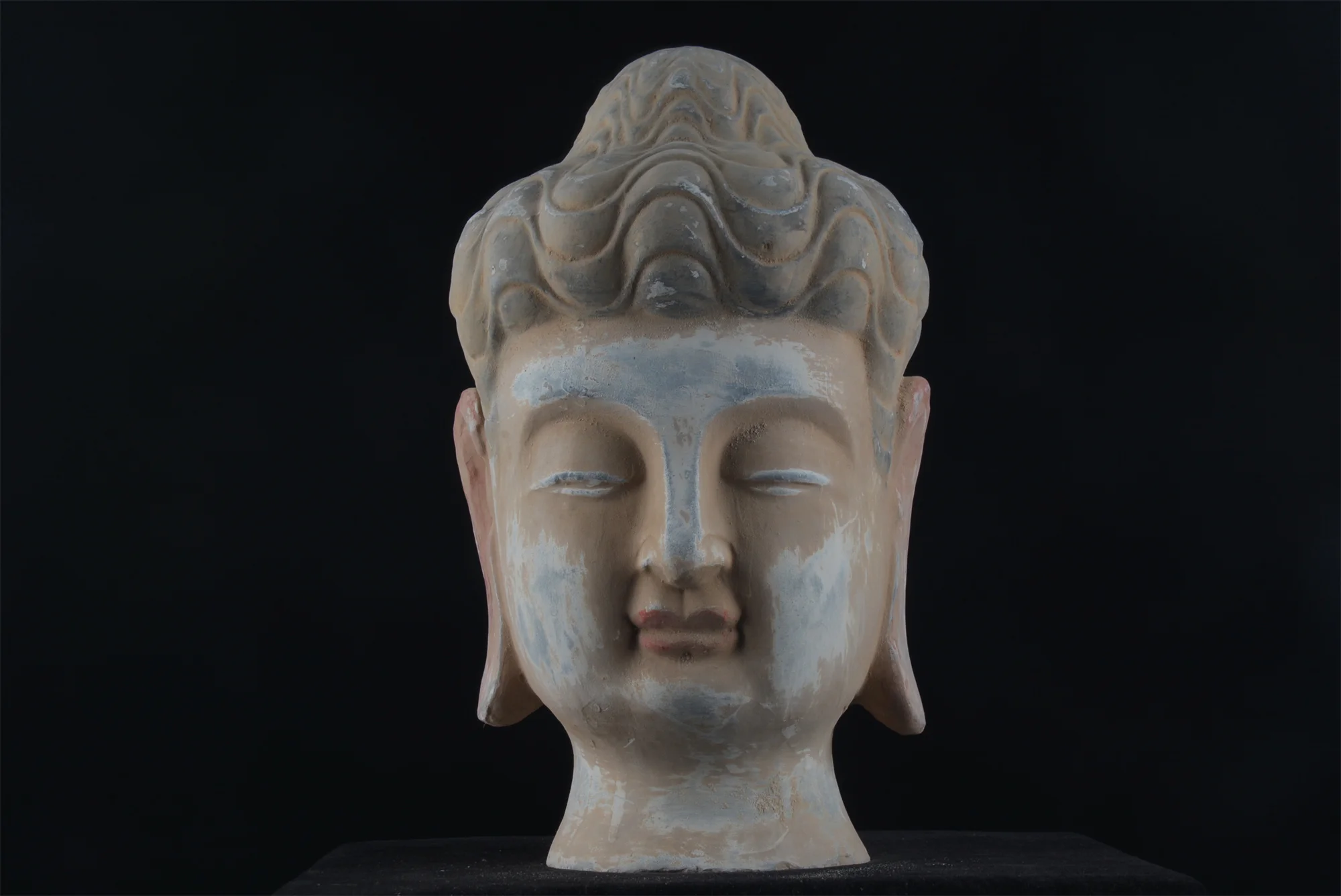 Ancient pottery ornaments, gray pottery Buddha head, antiques,Hand-painted, hotel decorations, home ornaments, earthenware art
