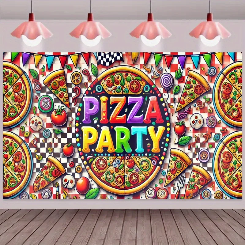 1-teilig, Hintergrundstoff mit Pizza-Party-Muster, Mehrzweck-Hintergrunddekoration, Hintergrundbanner für die Taufe aus Polyesterfaser