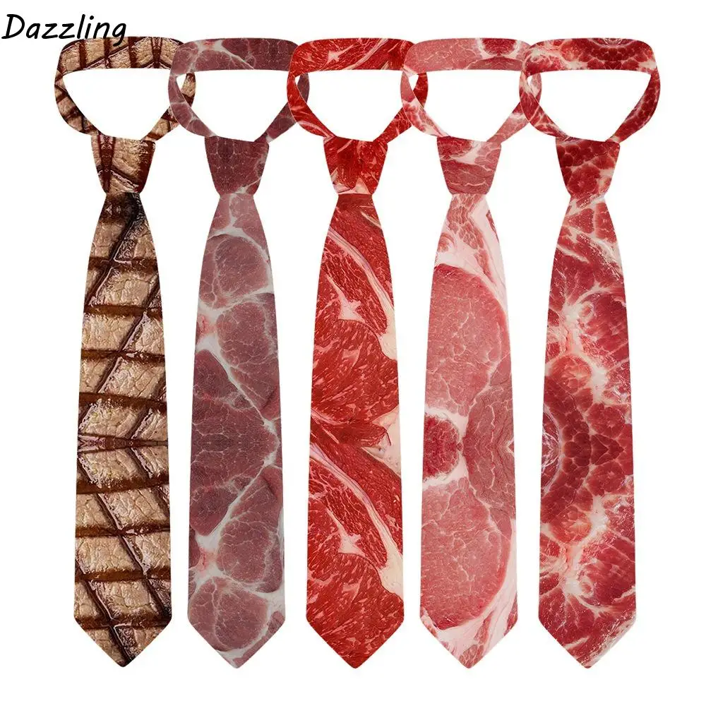 

Casual 8cm Meat Style Design Tie Narrow Adjustable Hot Food Printing Tie Soft Hand Tied Steak Food Printing Men Necktie Shirt
