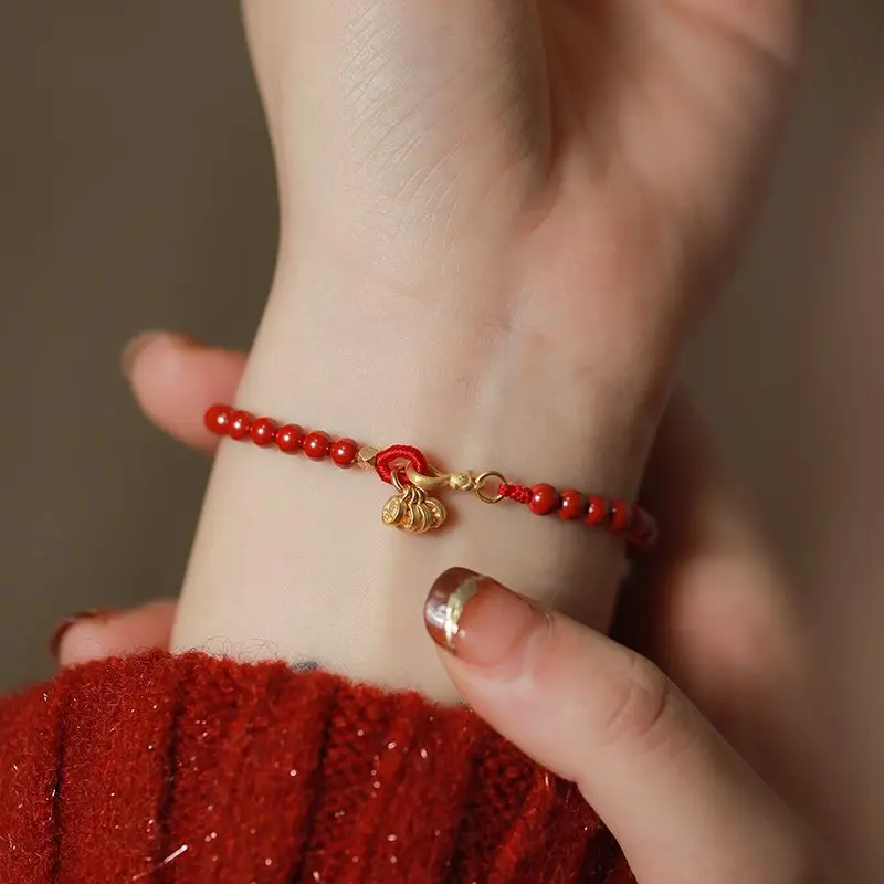 2026 New Style Natural Cinnabar Bracelet 925 Silver Peace Joy Birth Year Jewelry Festival Gift for Men Women