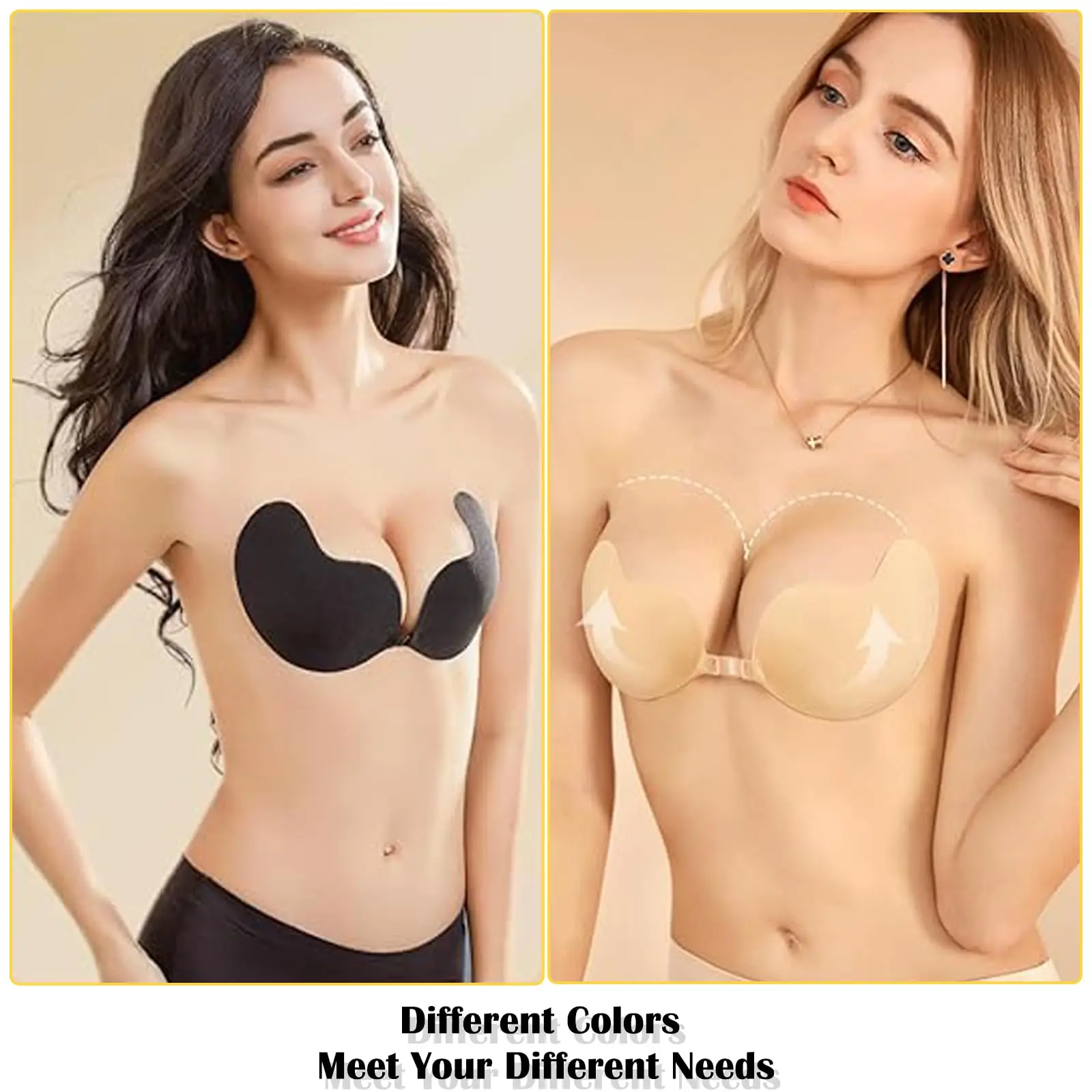 2 Pairs Invisible Strapless Push up Sticky Bra Stick on Bra for Women Comfortable Adhesive Bra for Low Back Tops