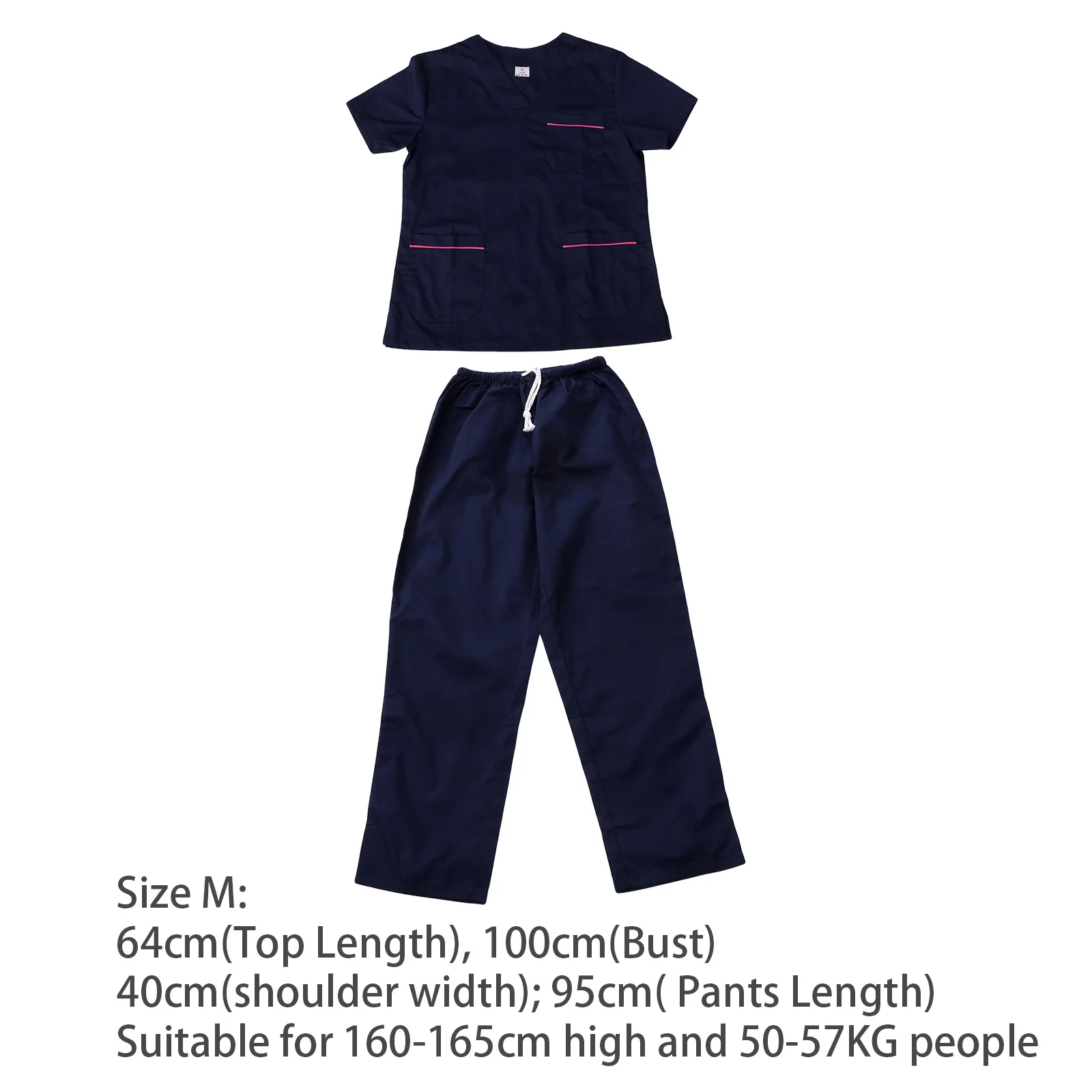 Uniforme de soins infirmiers deux pièces bleu marine, vêtements de travail d'hôpital en coton à manches courtes, combinaison de travail à col en v pour laboratoire de clinique, 1 ensemble