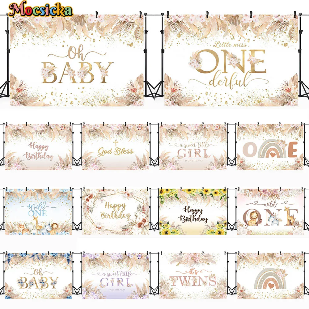

Mocsicka Bohemian Baby Shower Backdrop Gender Reveal Girl Birthday Newborn Baptism Background Pampas Grass Party Decor Photocall