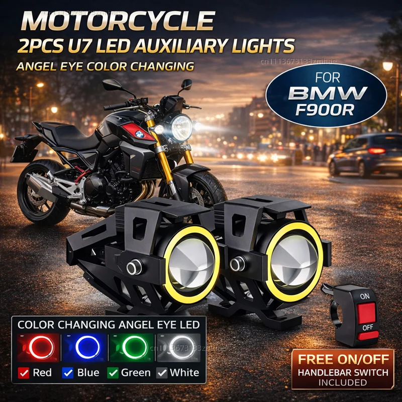Waterproof Motorcycle LED Headlight 3000LMW U7 Motorbike LED Driving Fog Spot Light with Switch For BMW F900R F900 R F 900R