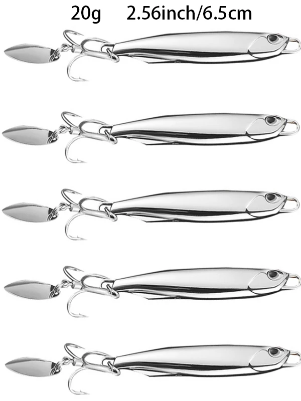 5 Stück/Packung Galvanisierte Eisenplatten-Köder 15g 20g 30g 40g 60g 80g für Straßen- und Meeresfischerei, Rotierende Pailletten-Makrelenköder – Detail 1