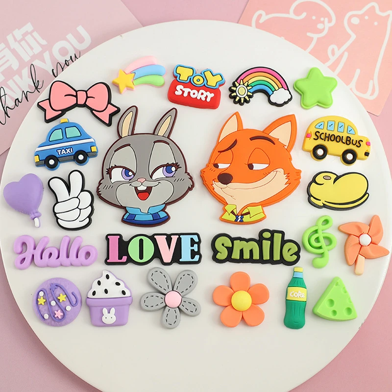 23PCS New Zootopia Bunny Judy Shoes Charms Set PVC Decoration Rabbit Fox Partner Detachable Waterproof To Party Gift