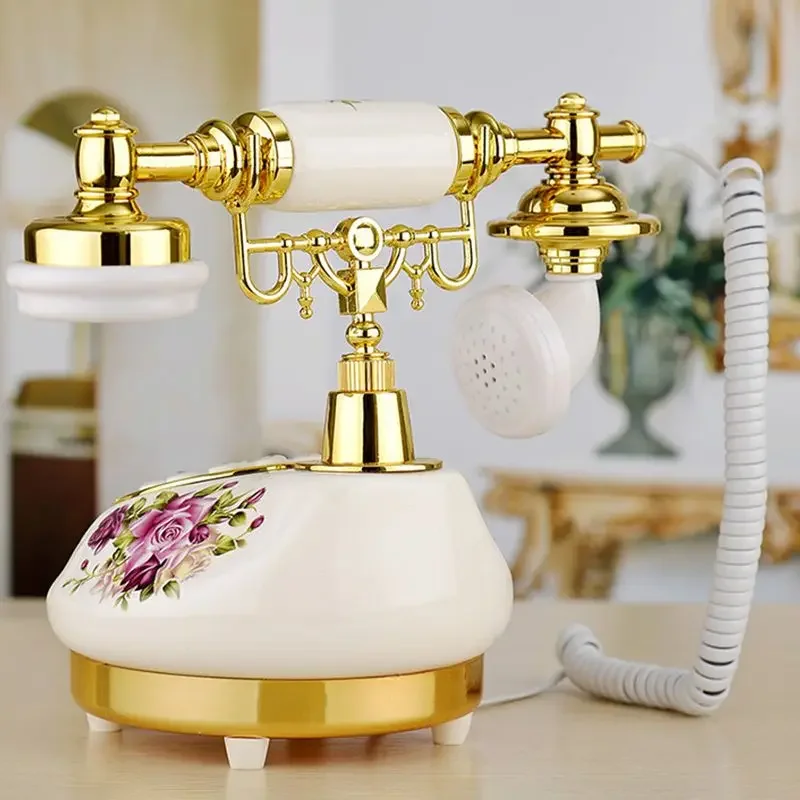 Ceramic Vintage Antique Phone Landline Telephone With Caller ID, Blue Screen Backlight, Electronic Ringtone For Home Office