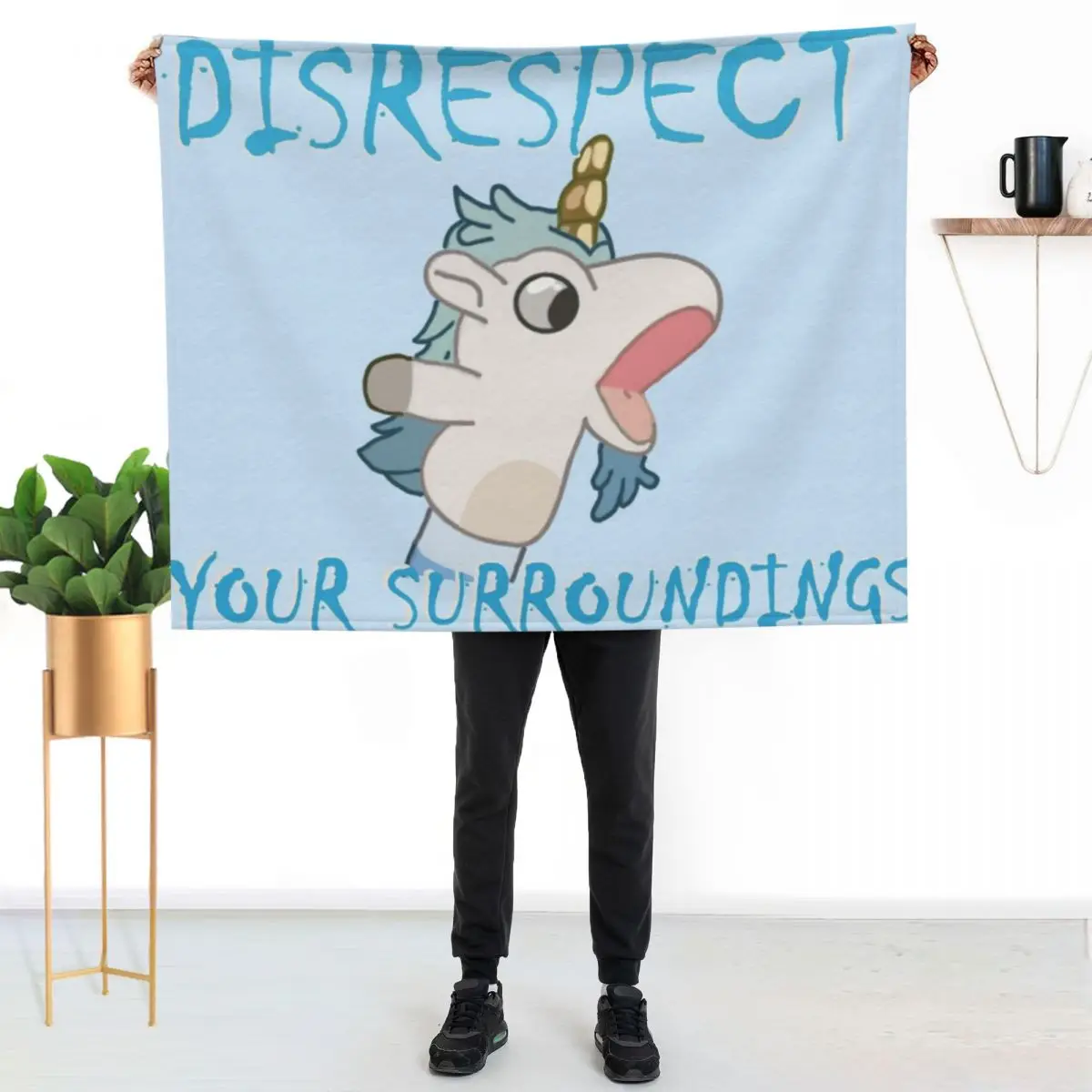 Unicorse Disrespect Your Surroundings Throw Blanket Softest Shaggy blankets ands Loose anime Hair Blankets