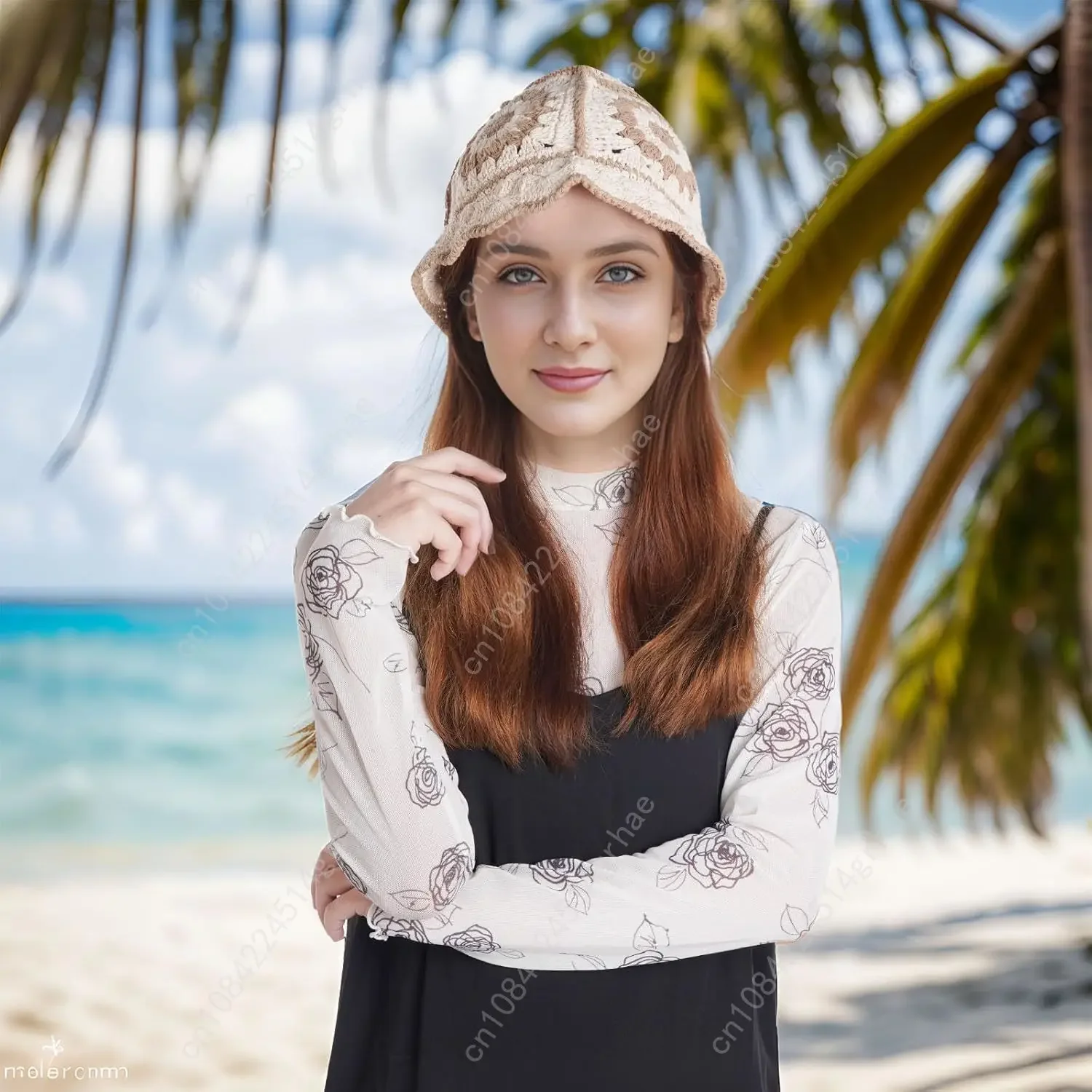 قبعة دلو كروشيه للنساء، قبعة دلو محبوكة على شكل زهور للنساء السود، أزياء خارجية #3