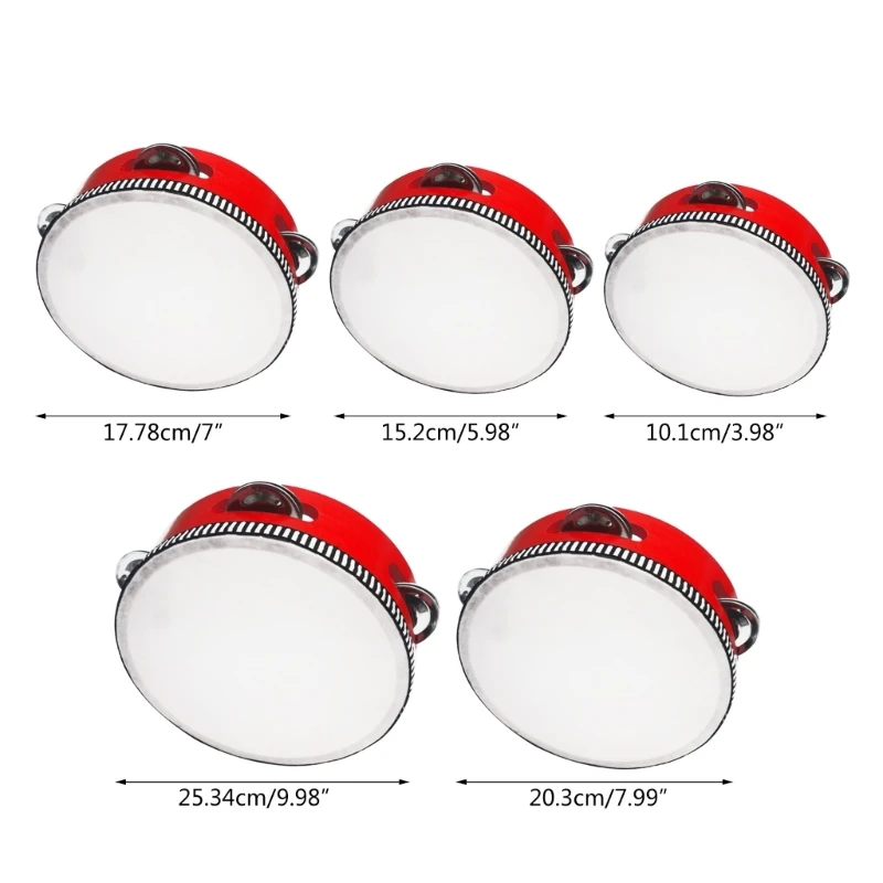 Tambourines with Metal Bells Drum Hand Percussion for Adults Church Party Play