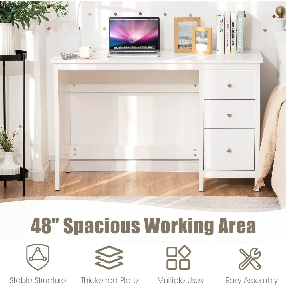 Desk with Drawers, Modern Home Office Computer Desk with Storage Drawers & Spacious Desktop, Compact Writing Study Desk