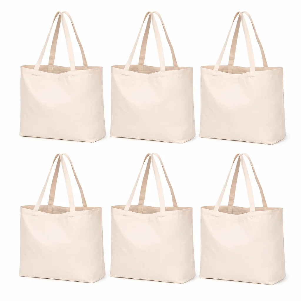 Reinforced Blank Canvas Tote Bags, 6pcs Or 12pcs for Sublimation & Heat Transfer, Reusable Grocery & Craft Tote Bags