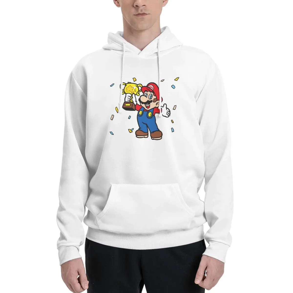 الجدة هوديس رقيقة الصوف البلوز الرجال الكرتون سوبر ماريوس مقنعين بلوزات رمادي هوديي قميص #1