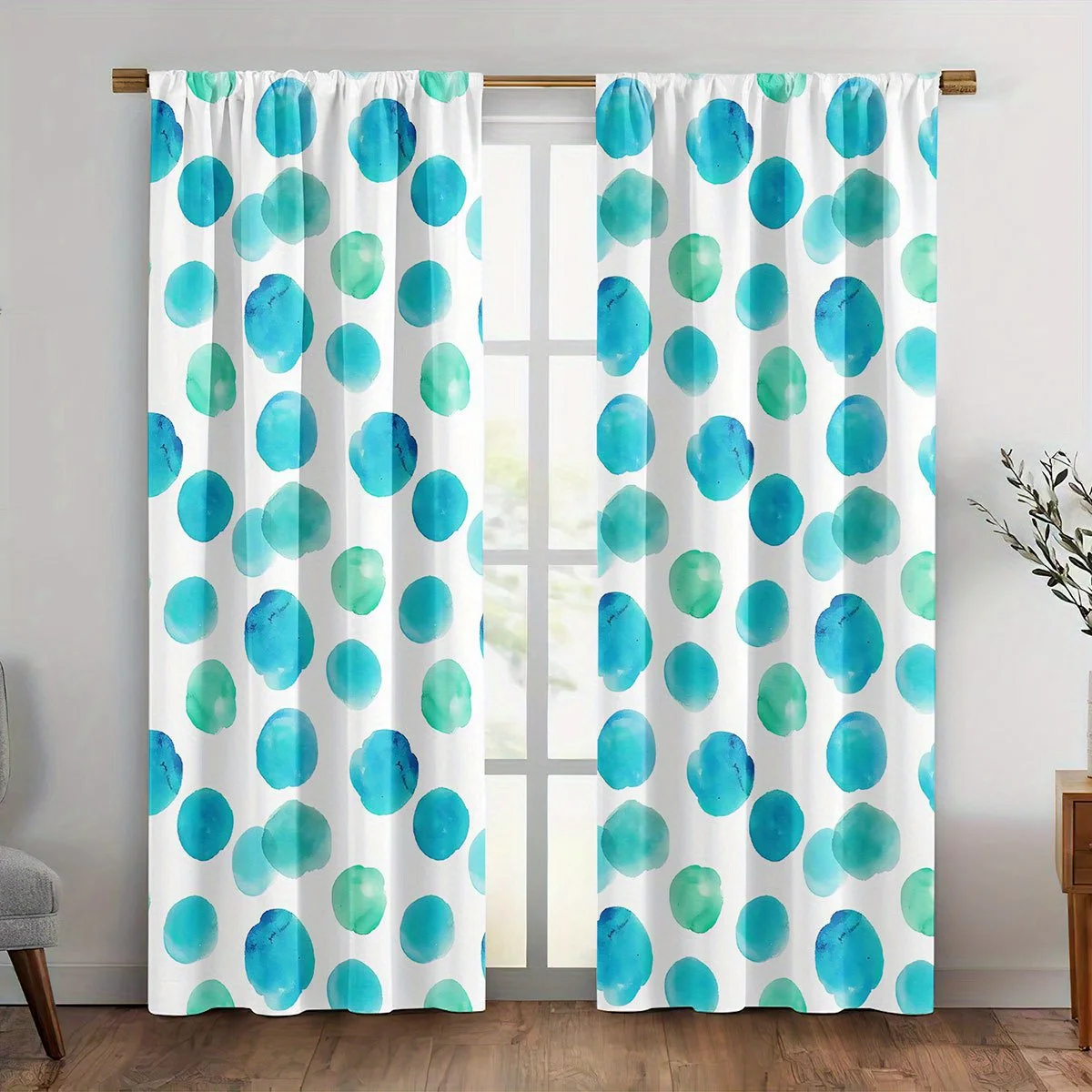 Watercolor Blue Spot Curtain Panels Polyester Drapes Abstract Design Sheer Light Filtering Window Curtains for Living Room Bedro