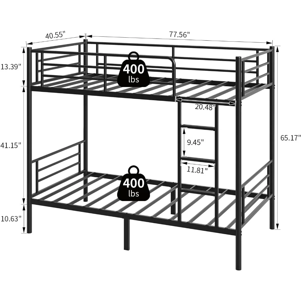 سرير بطابقين، سرير بطابقين مزدوج فوق التوأم للأطفال المراهقين البالغين مع سلالم ودرابزين، شرائح معدنية قوية شديدة التحمل. #2