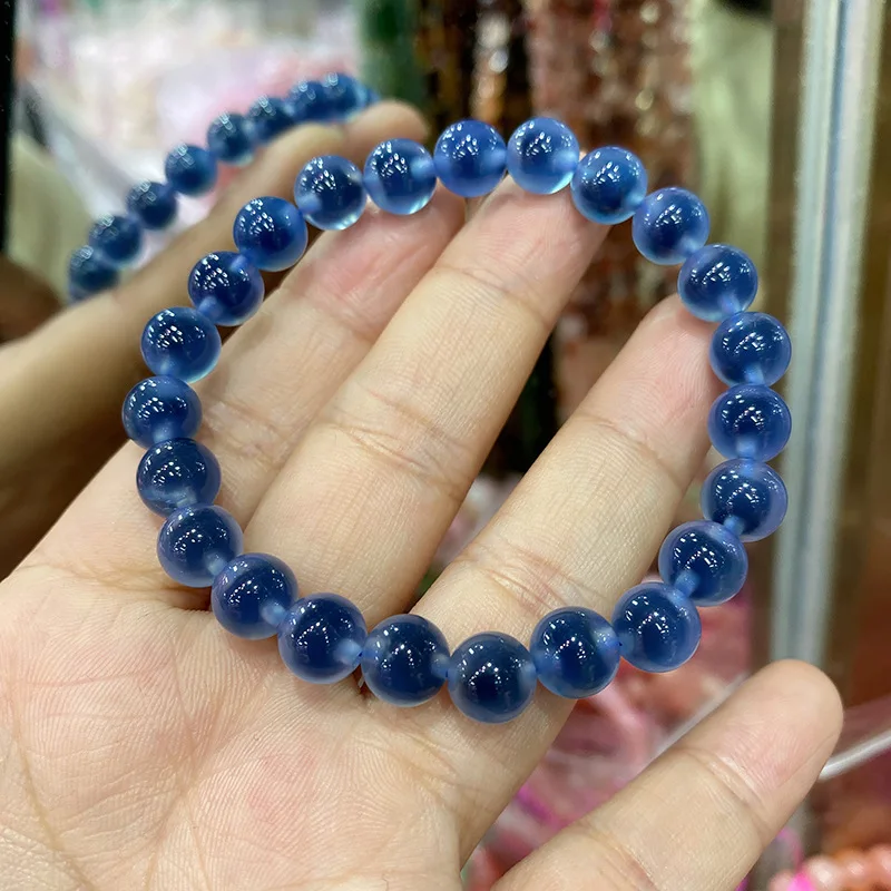 Natural Sugar Heart Agate Bracelet Moisturizing Blue Crystal Single Ring 10mm Beaded Men's and Women's Fashion Jewelry